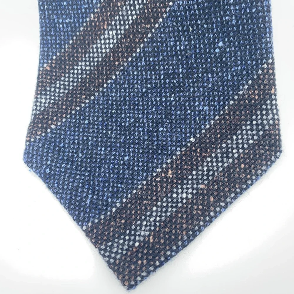 Eton Tie Mens One Size Brown Blue Striped Wool Professional Classic Fit Necktie